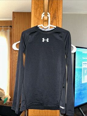 Under Armour Black Long Sleeve Compression Top with White Logo